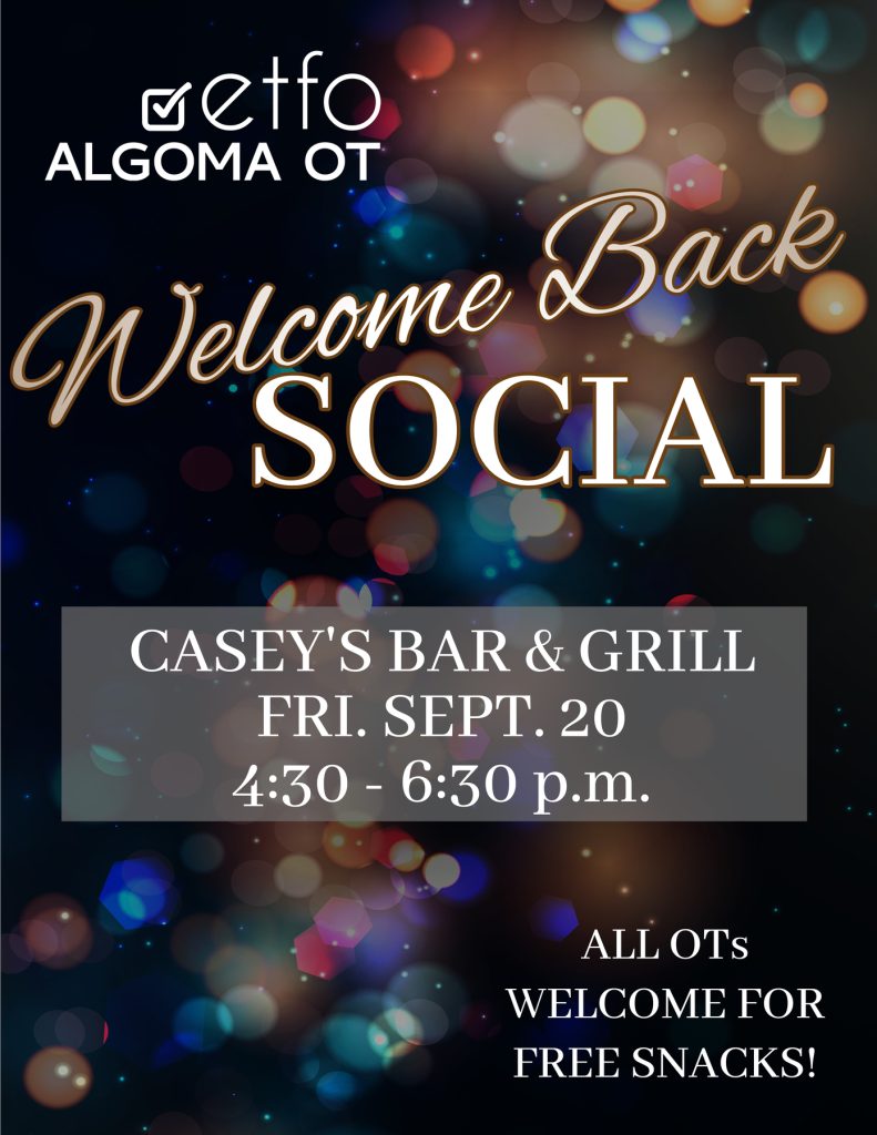 Welcome Back Social – ETFO Algoma Occasional Teacher Local